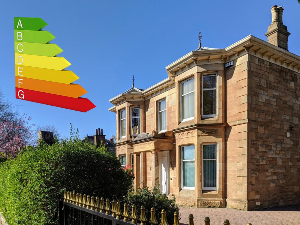 Energy efficiency rating near traditional UK house